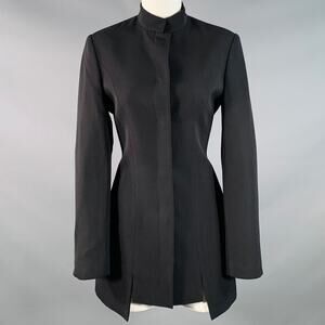 VERSUS by GIANNI VERSACE 8 Black Virgin Wool Nehru Collar Hidden Buttons Coat